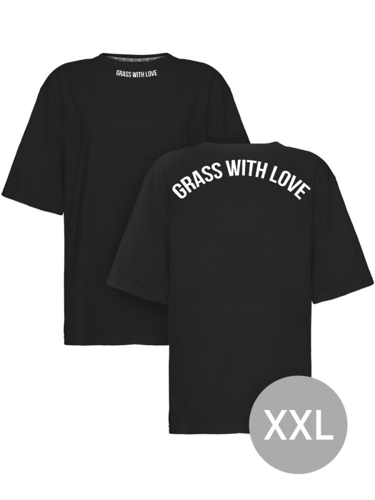 Футболка oversize "GRASS WITH LOVE" черная размер XXL